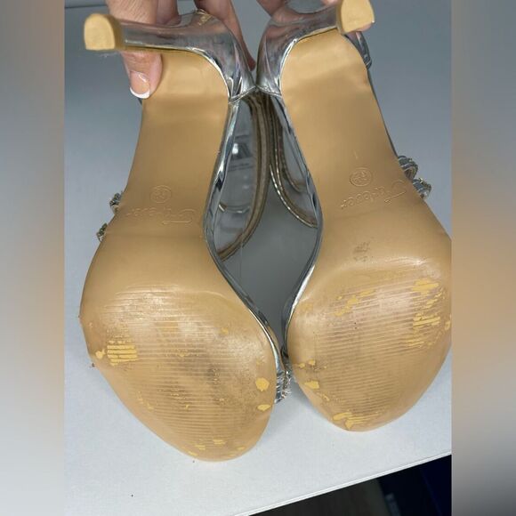 Ankle Strap Open Toe Rhinestone Stiletto Heels - Picture 10 of 11